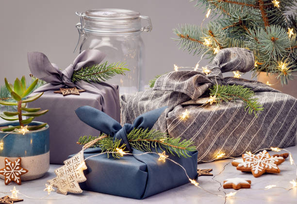 istock Furoshiki Wrapped Gifts for Zero Waste Christmas. 1345716020