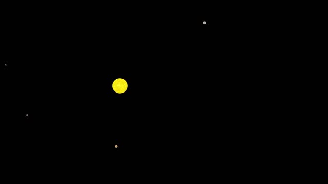 Animation of yellow color sphere in in solar system with minute white stars rotating around it.