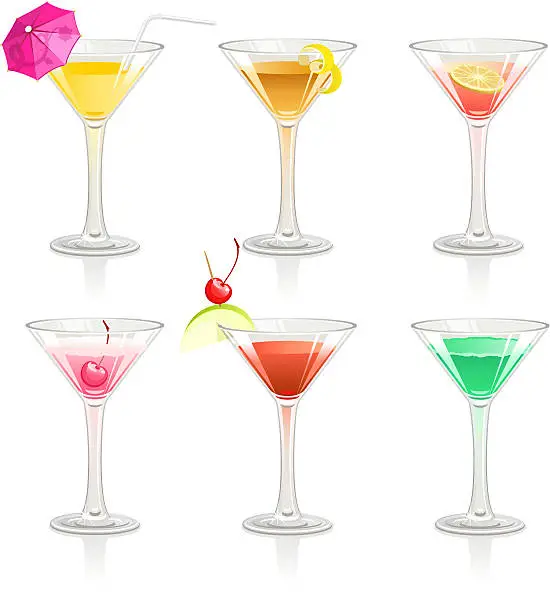 Vector illustration of Six cocktails