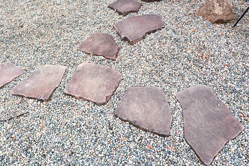 Japanese-style garden gravel and stepping stones