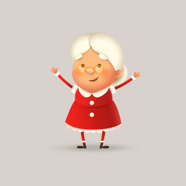 Vector illustration of Cute and happy Mrs Claus smile and wave - vector illustration isolated