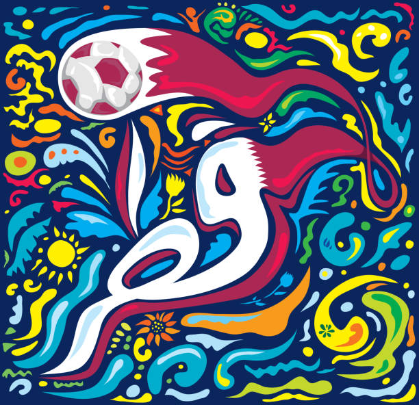 stockillustraties, clipart, cartoons en iconen met qatar flag, soccer football theme (vector art) - qatar football