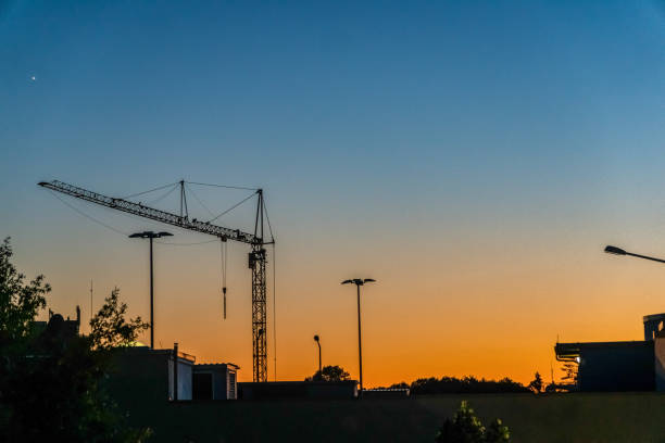istock View of a construction site in the setting sun. 1345744616