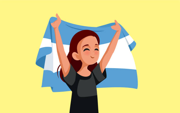 ilustraciones, imágenes clip art, dibujos animados e iconos de stock de mujer argentina sosteniendo bandera nacional caricatura vectorial - turismo argentina