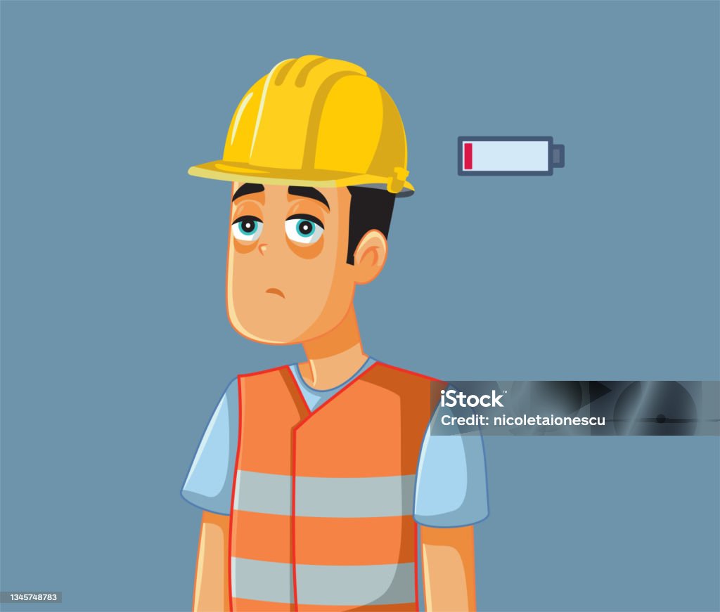 Machine Overwork Animation Overworked Exhausted Construction Worker Vector Cartoon Illustration ...