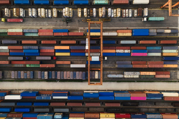 istock Containers and seaport, trade and logistics. 1345759644