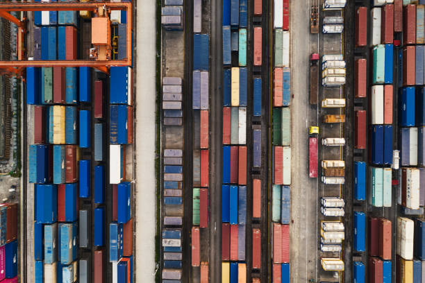 istock Containers and seaport, trade and logistics. 1345759653