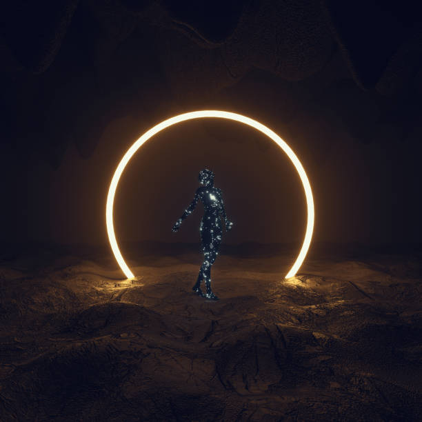 istock Futuristic robot with  glowing  circuits . Cyberspace and  technology concept .This is a 3D Illustration. 1345766451