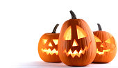 Three Halloween Pumpkins on white