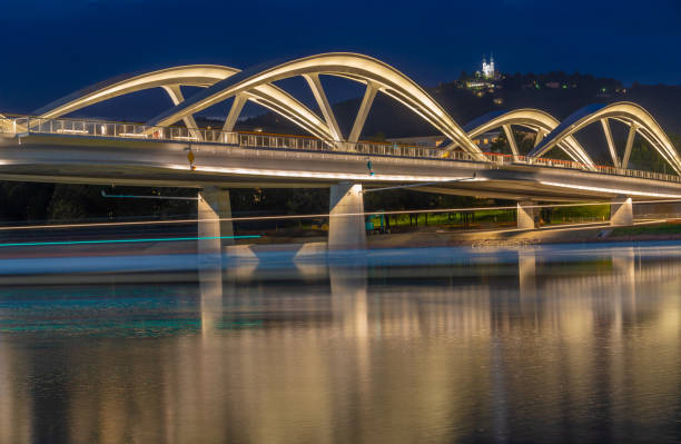 New Danube bridge in Linz, the capital of Upper Austria and third-largest city in Austria. New Danube bridge in Linz, the capital of Upper Austria and third-largest city in Austria. linz austria stock pictures, royalty-free photos & images