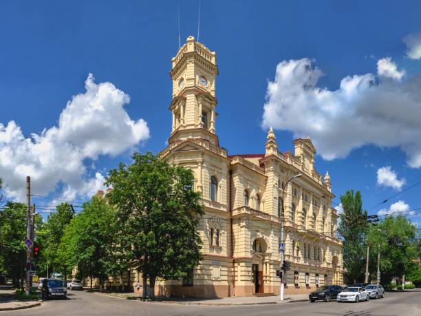Kherson, Ukraine 12.09.2021. Kherson Regional Art Museum named after Oleksiy Shovkunenko in the center of Kherson, Ukraine, on a sunny summer day