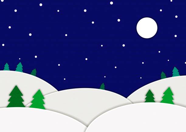 istock Paper craft style background illustration of a snowscape at night 1345780736