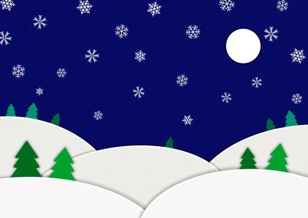 istock Paper craft style background illustration of a snowscape at night 1345780739