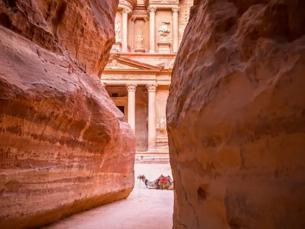 Photo of Al-Khazneh (The Treasury) one of the most elaborate temples in the ancient city of Petra, Jordan.