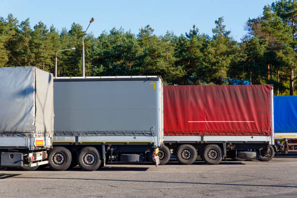 istock Lorry trucks cars in traffic jam 1345784420