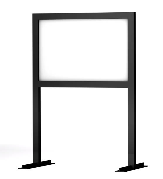 istock Black signboard with blank white sign mock up isolated on white. 3D illustration. 1345785500