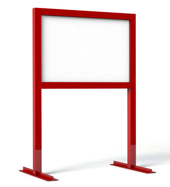 istock Red signboard with blank white sign mock up isolated on white. 3D illustration. 1345785502