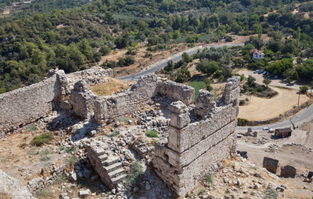 ruins of the ancient town tlos, near the city of fethiye, mugla province, turkey. - mugla province imagens e fotografias de stock