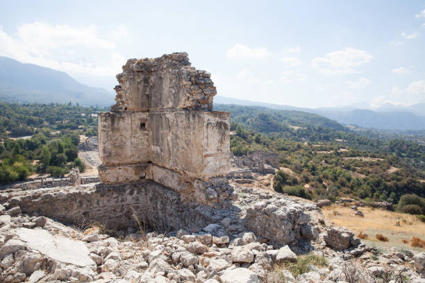 ruins of the ancient town tlos, near the city of fethiye, mugla province, turkey. - mugla province imagens e fotografias de stock