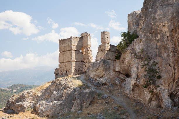 ruins of the ancient town tlos, near the city of fethiye, mugla province, turkey. - mugla province imagens e fotografias de stock