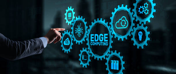edge computing business technology konzept auf virtuellem bildschirm - computeranlage stock-fotos und bilder