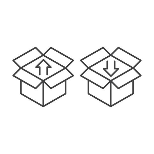 illustrazioni stock, clip art, cartoni animati e icone di tendenza di scatola aperta di consegna, unboxing, business o imballaggio. modello di icona vettoriale - unboxing