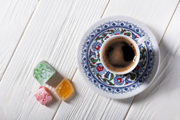 istock Turkish coffee cup and turkish delight 1345796943