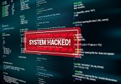 istock System hacked, warning alert message on screen 1345797360