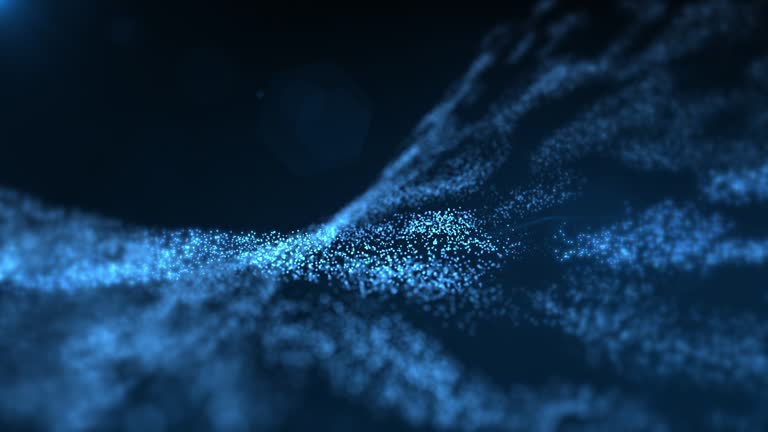 Abstract Blue Fractal Light Wave Particles Background