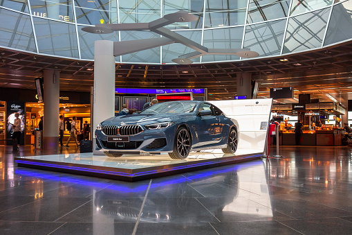 Frankfurt, Germany - October 16, 2018: Exhibition car in a mall at an airport