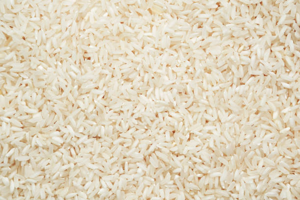 istock Polished long-grain rice, texture in close-up. 1345801424