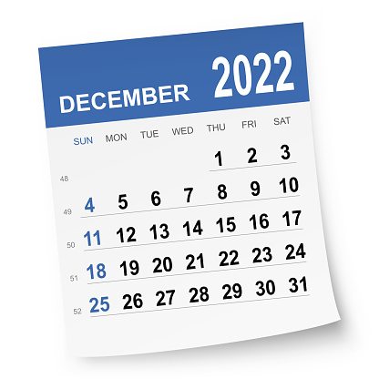 December 2022 calendar isolated on a white background. Need another version, another month, another year... Check my portfolio. Vector Illustration (EPS10, well layered and grouped). Easy to edit, manipulate, resize or colorize. Vector and Jpeg file of different sizes.