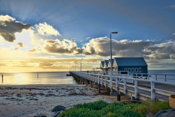 istock Busselton jetty at sunset from the beach 1345806688