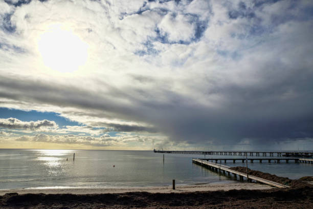 istock Stormy weather in Busselton, view on long jetty 1345807245