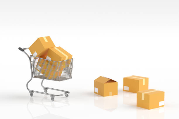 istock 3d rendering cart and shopping box 1345811681
