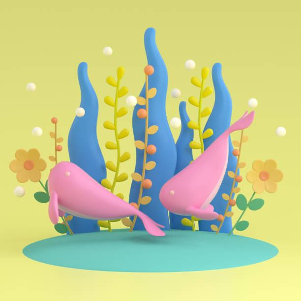 3d rendering cartoon sea and whale