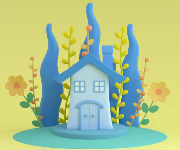 istock 3d rendering cartoon house and flower 1345811838
