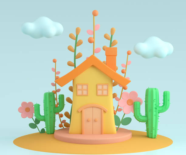 istock 3d rendering cartoon house and flower 1345811840