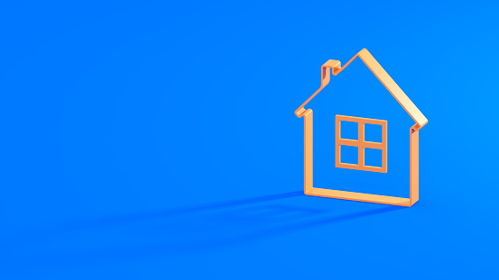 new home. Mortgage loan or rent digital concept on blue background