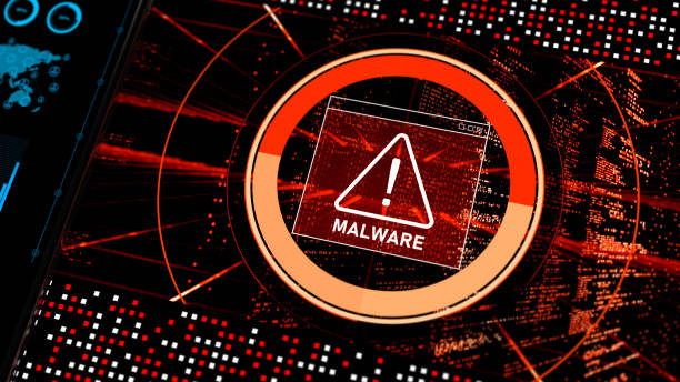 Abstract Warning of a detected malware program Malware Detected Warning Screen with abstract binary code 3d digital concept antivirus software stock pictures, royalty-free photos & images