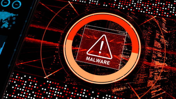 abstract warning of a detected malware program - antivirus software fotos imagens e fotografias de stock