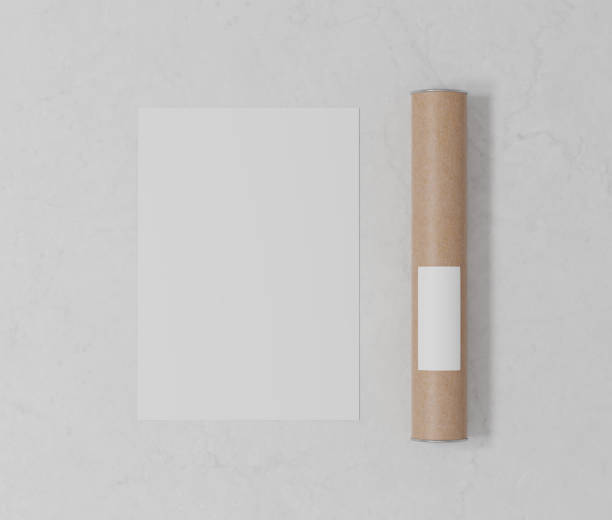 poster bianco a4 - packaging paper cardboard rolled up foto e immagini stock