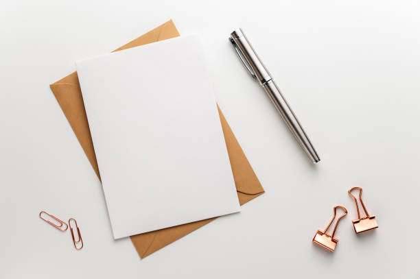 istock Greeting, wedding or congratulations stationery mockup. Table top view, flat lay, copy space. 1345815938