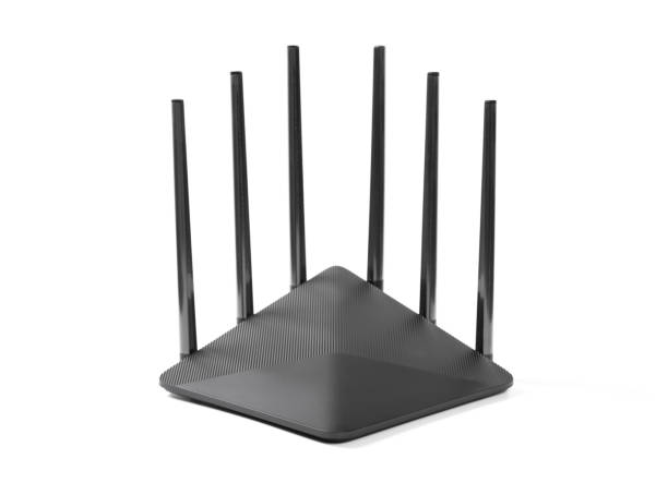 istock a black wifi router on white background 1345816043