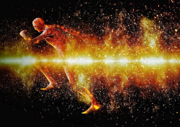 istock Illustration of a person running with exploding energy 1345816099