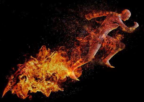 istock Illustration of a person running with exploding energy 1345816108