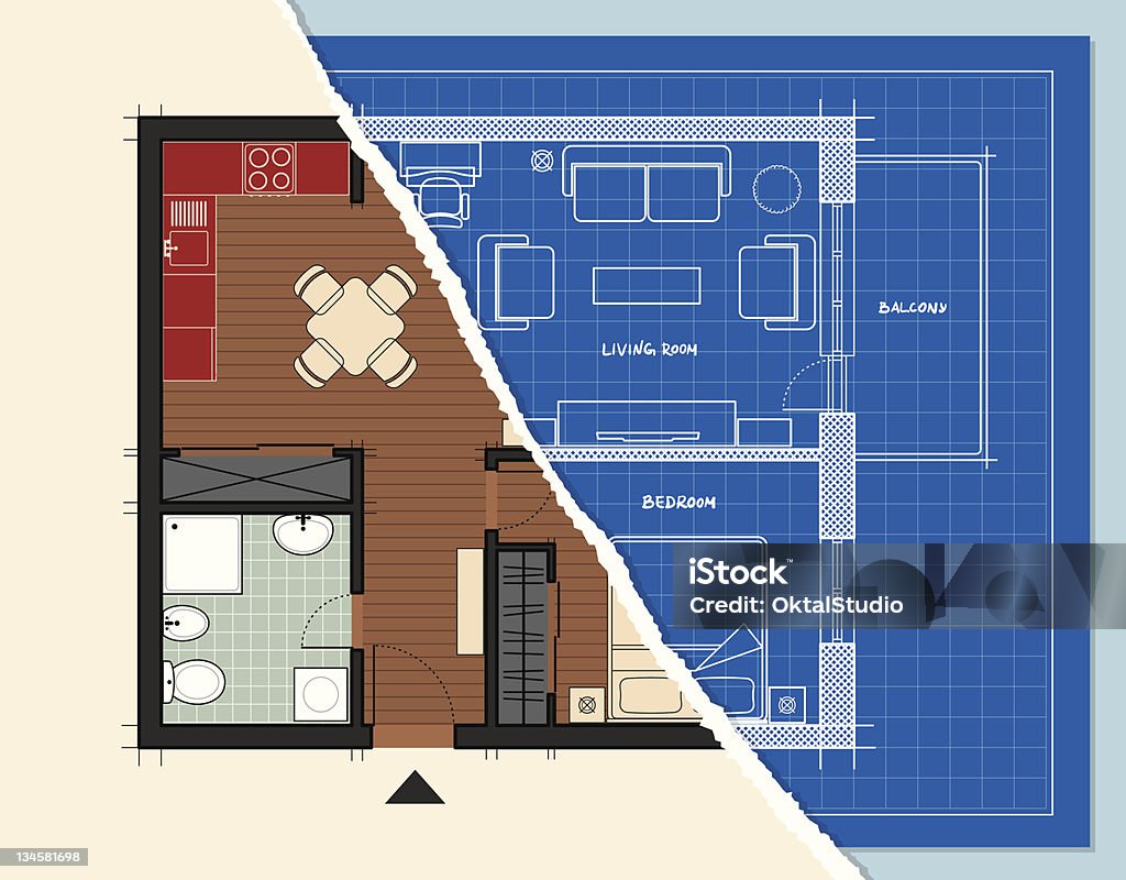 De style appartement - clipart vectoriel de Plan d'architecte libre de droits