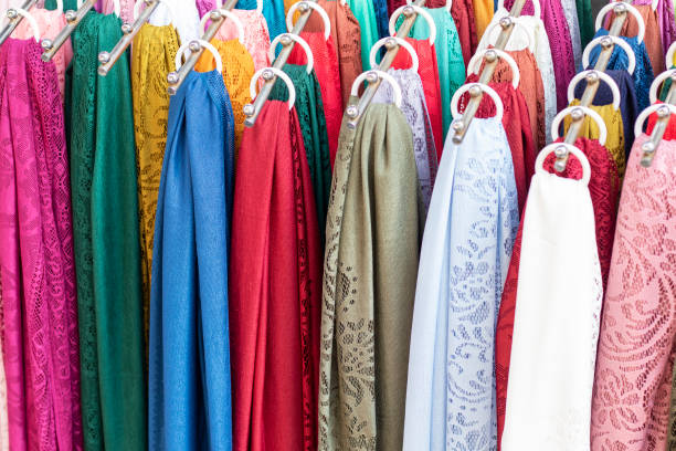 istock Colorful scarves in bazaar. 1345818628