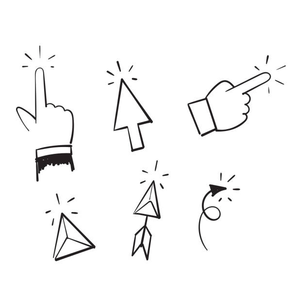 handgezeichneter doodle cursor symbol illustrationsvektor - buttoning stock-grafiken, -clipart, -cartoons und -symbole