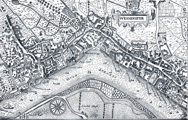istock Map of Westminster and St James Park Palace River Thames from 17th Century 1345820530